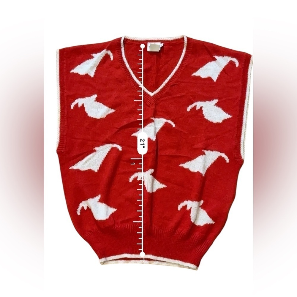 VTG Tan-Jay Sweater Vest Size S/M Red And White Abstract Lightweight - Picture 7 of 7